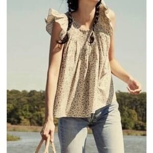 DOEN April Top in Green Summer Nectar Floral Print M